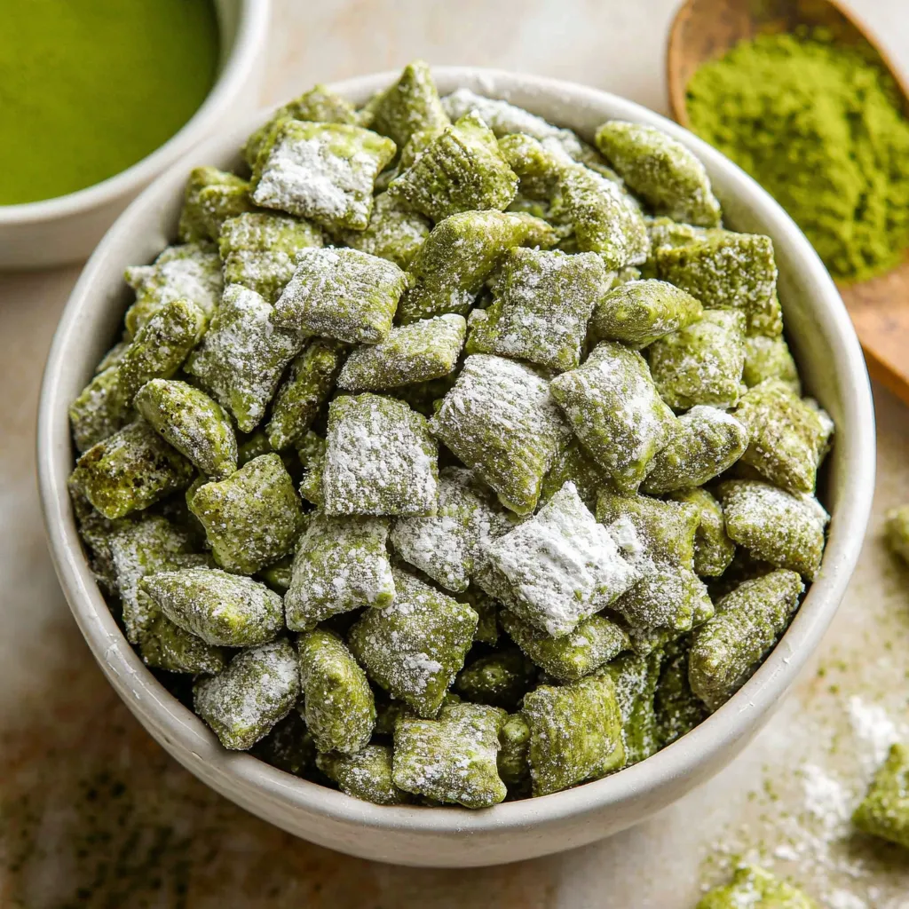 A bowl of green puppy chow.