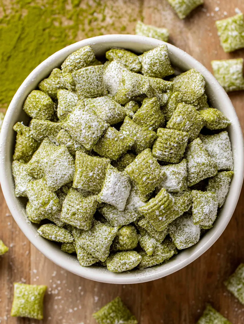 A bowl of green puppy chow.