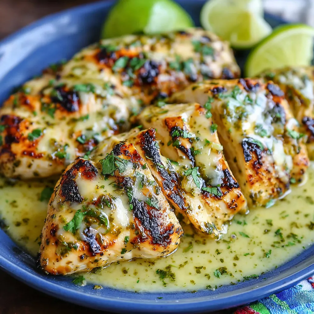 Grilled Salsa Verde Pepper Jack Chicken.