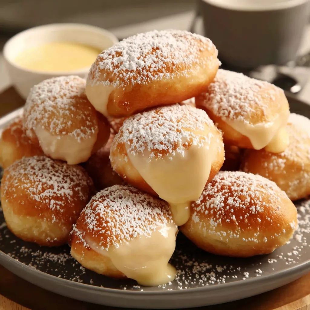 A plate of delicious vanilla french beignets.