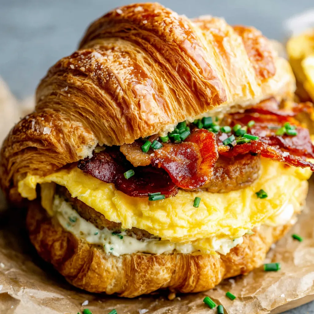 A croissant sandwich with bacon and cheese.