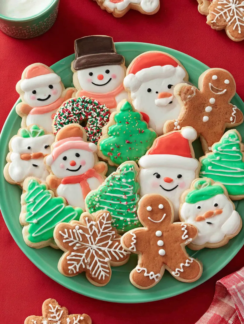 A plate of sugar cookies with frosting.