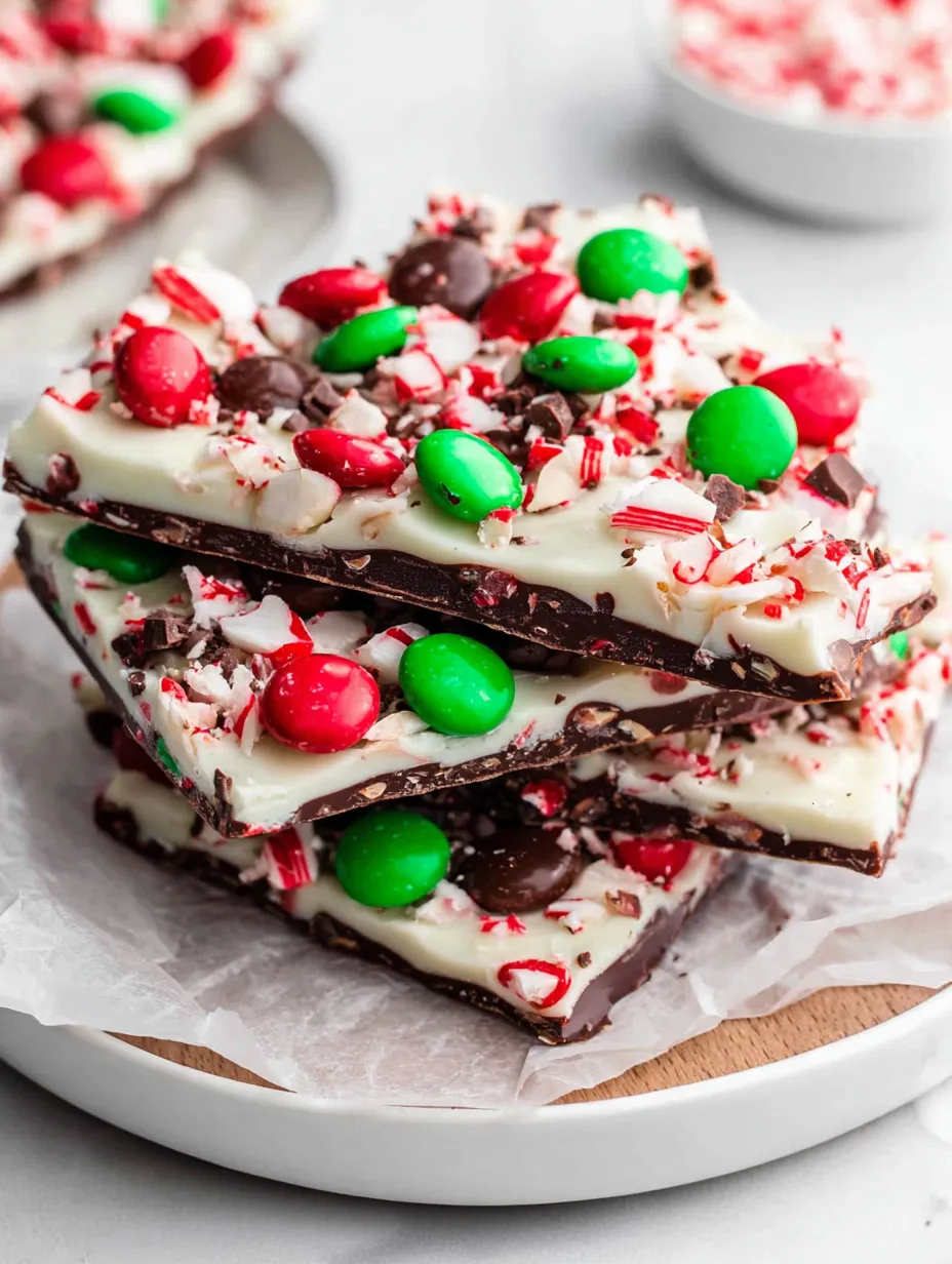 A close up of a peppermint bark.