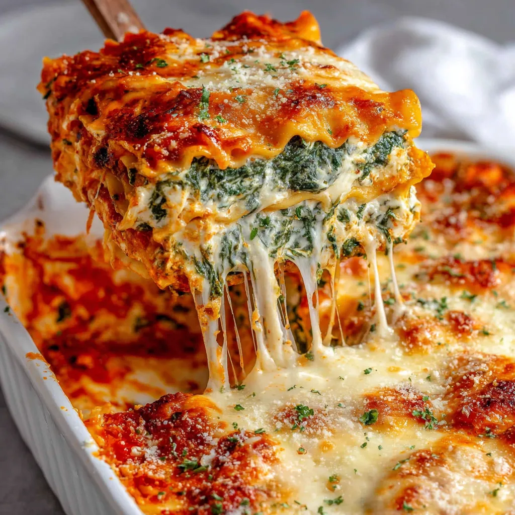 A slice of Ultimate Spinach Lasagna.