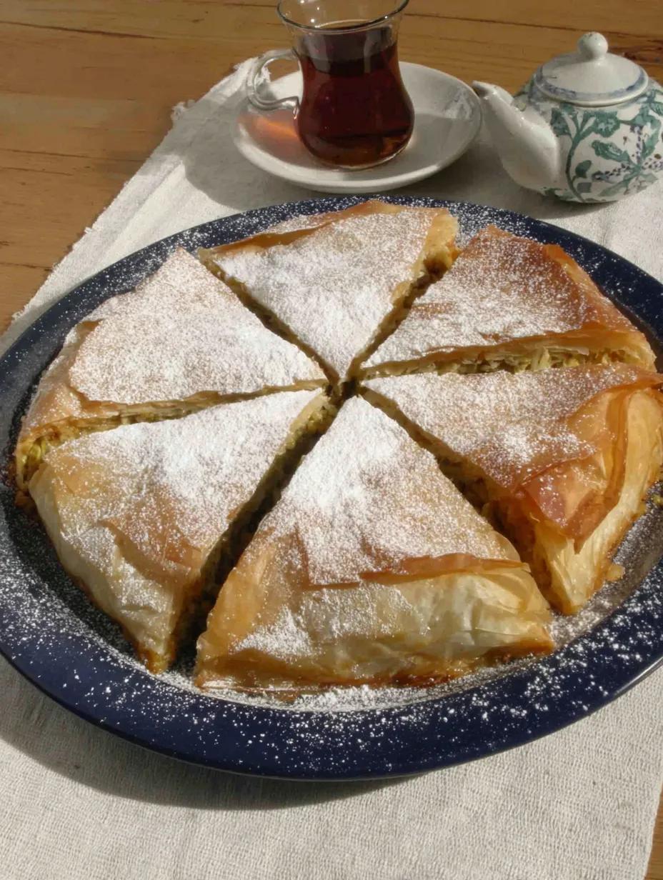 A plate of Moroccan chicken pastilla.