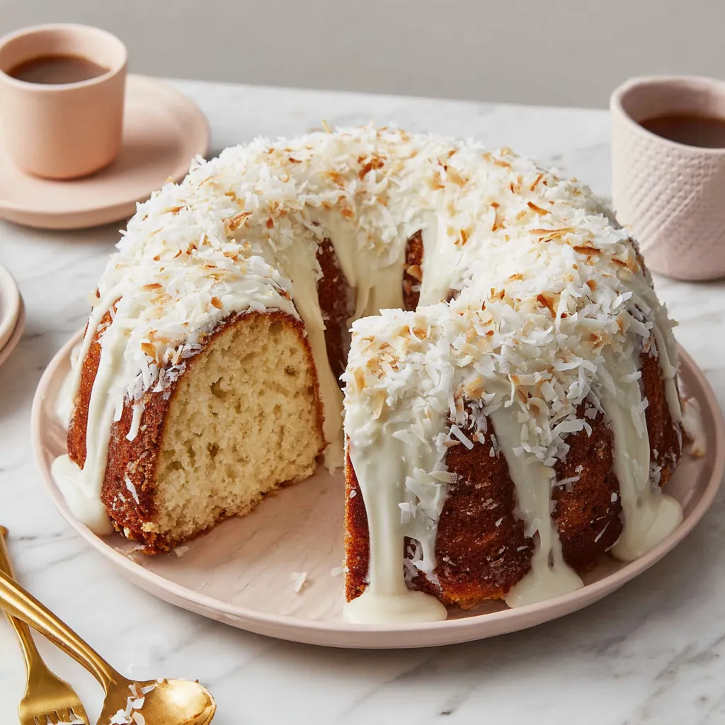 A cake with white frosting and coconut on top.