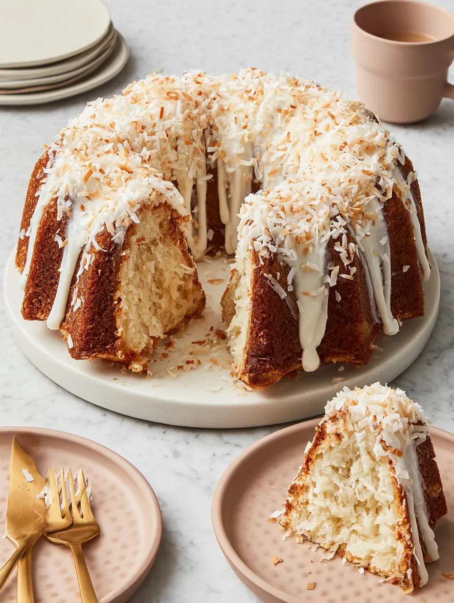 A cake with white frosting and coconut on top.