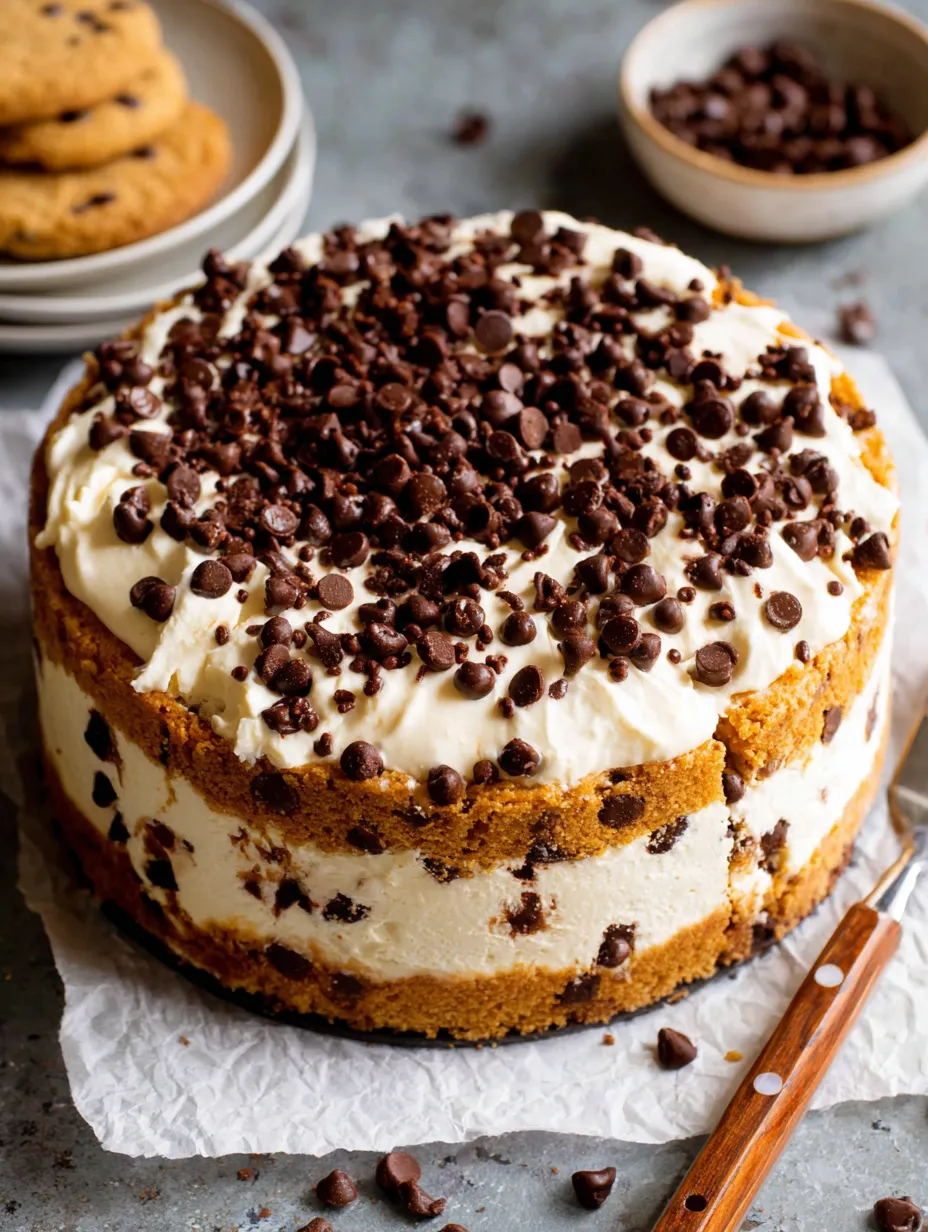 A chocolate chip ice cream cake.