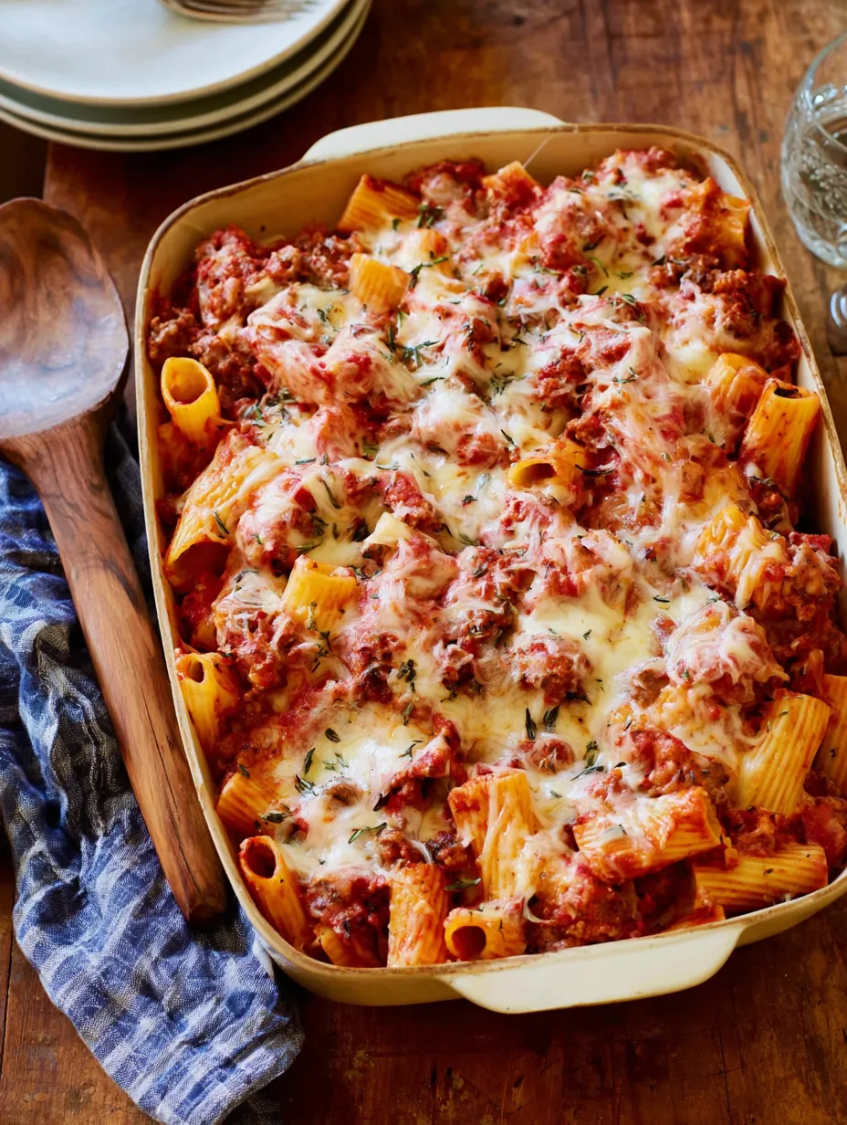 A pan of sausage and rigatoni.