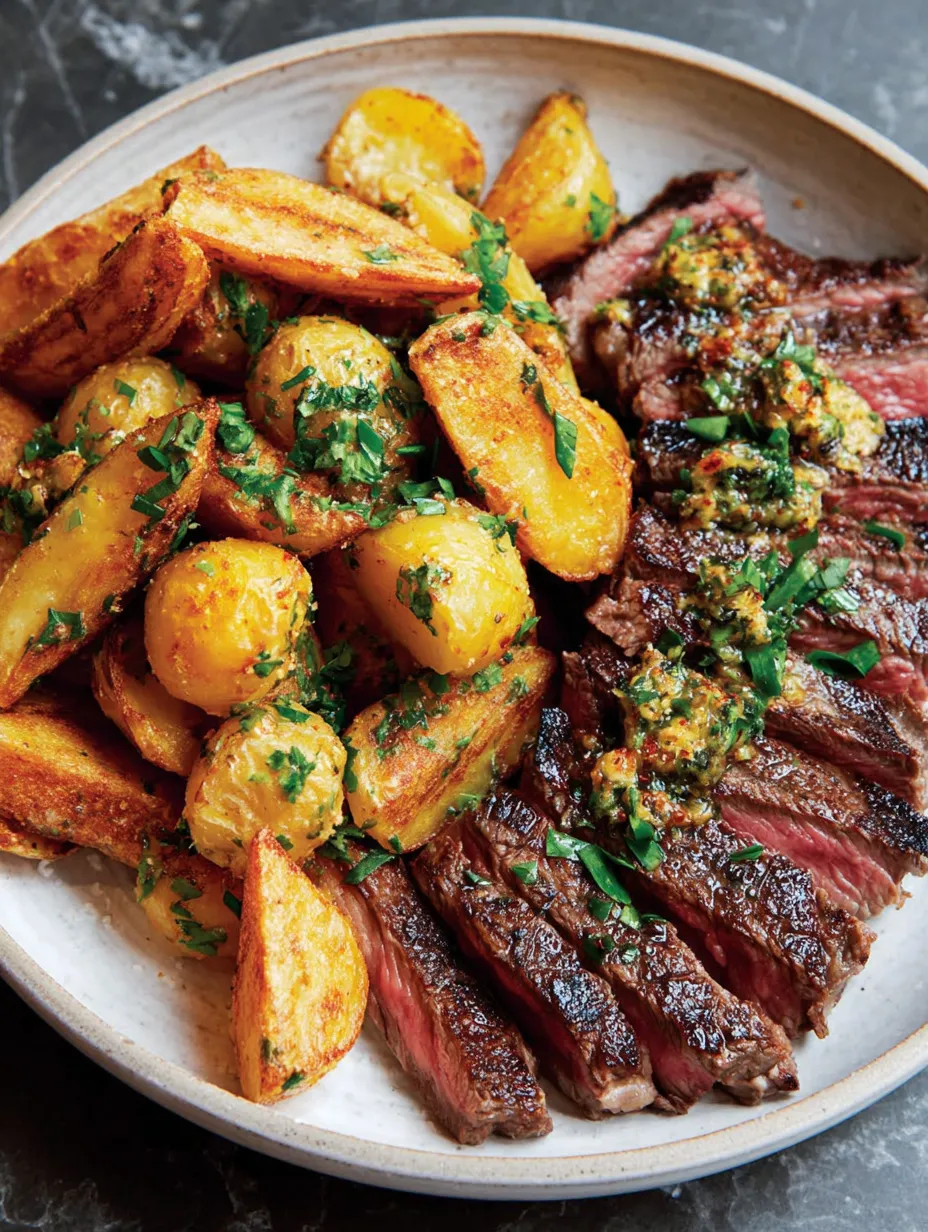 A plate of steak frites with Cafe de Paris butter.