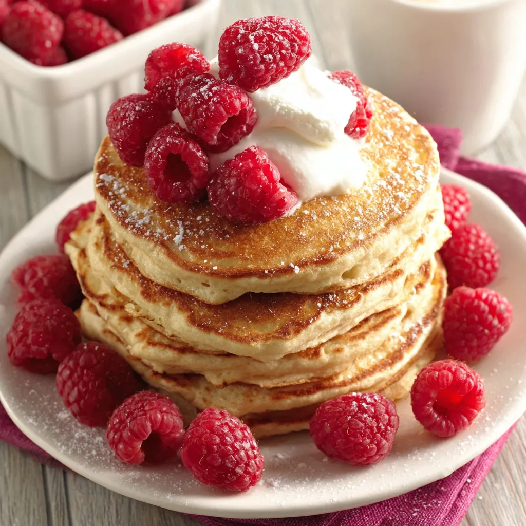 A stack of lemon-raspberry ricotta pancakes.