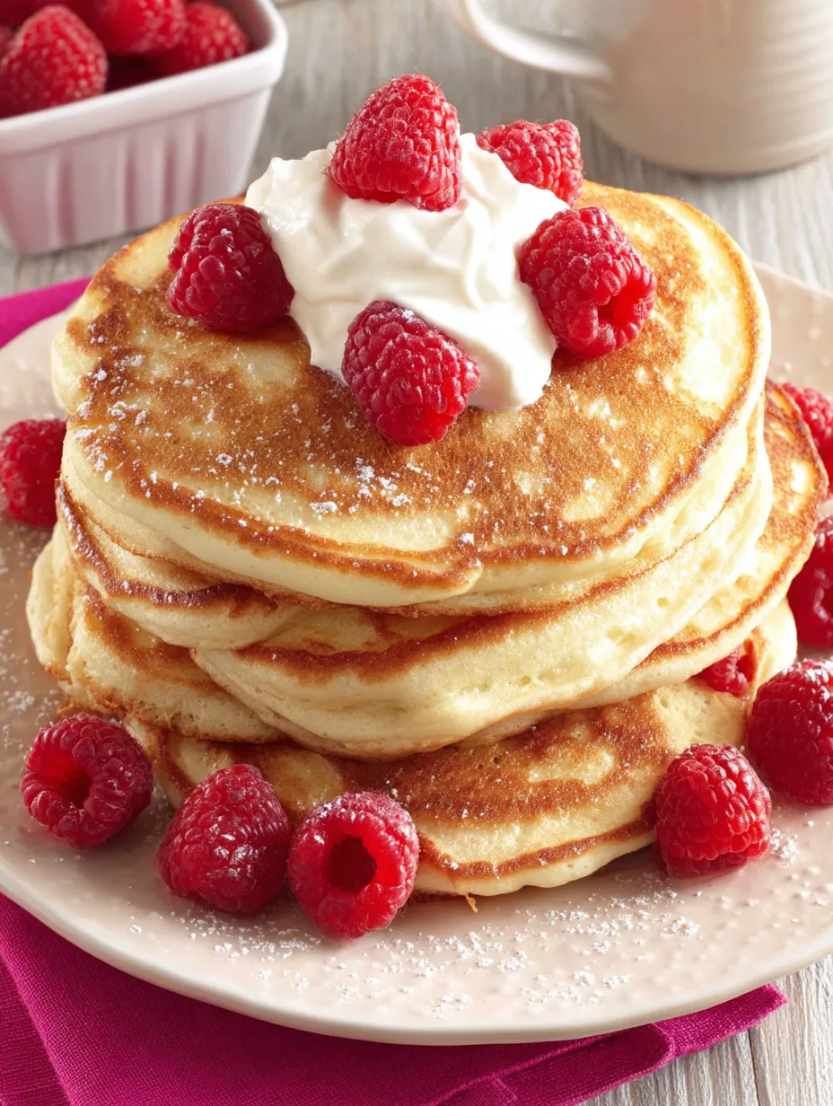 A stack of lemon-raspberry ricotta pancakes.