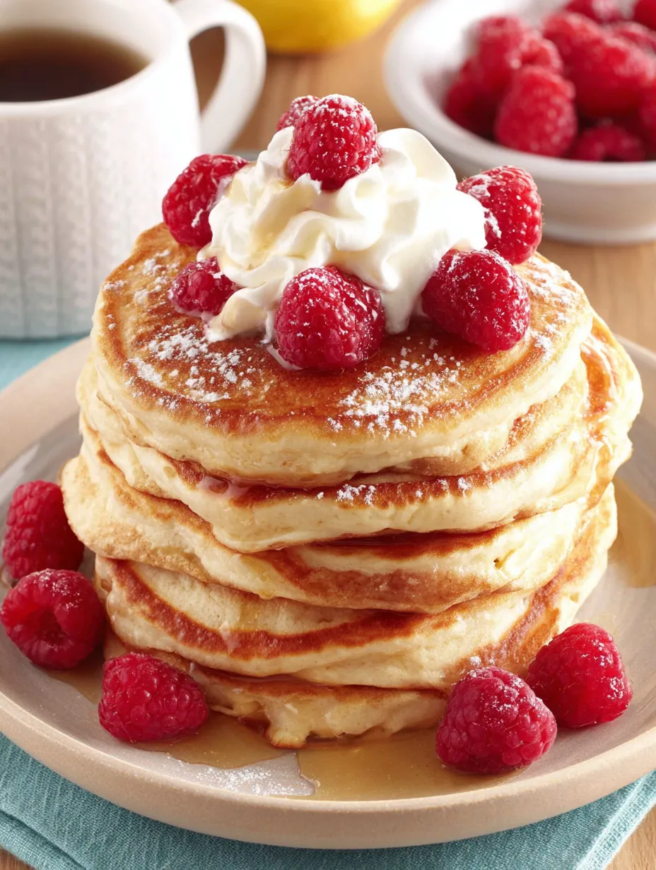 A stack of lemon-raspberry ricotta pancakes.