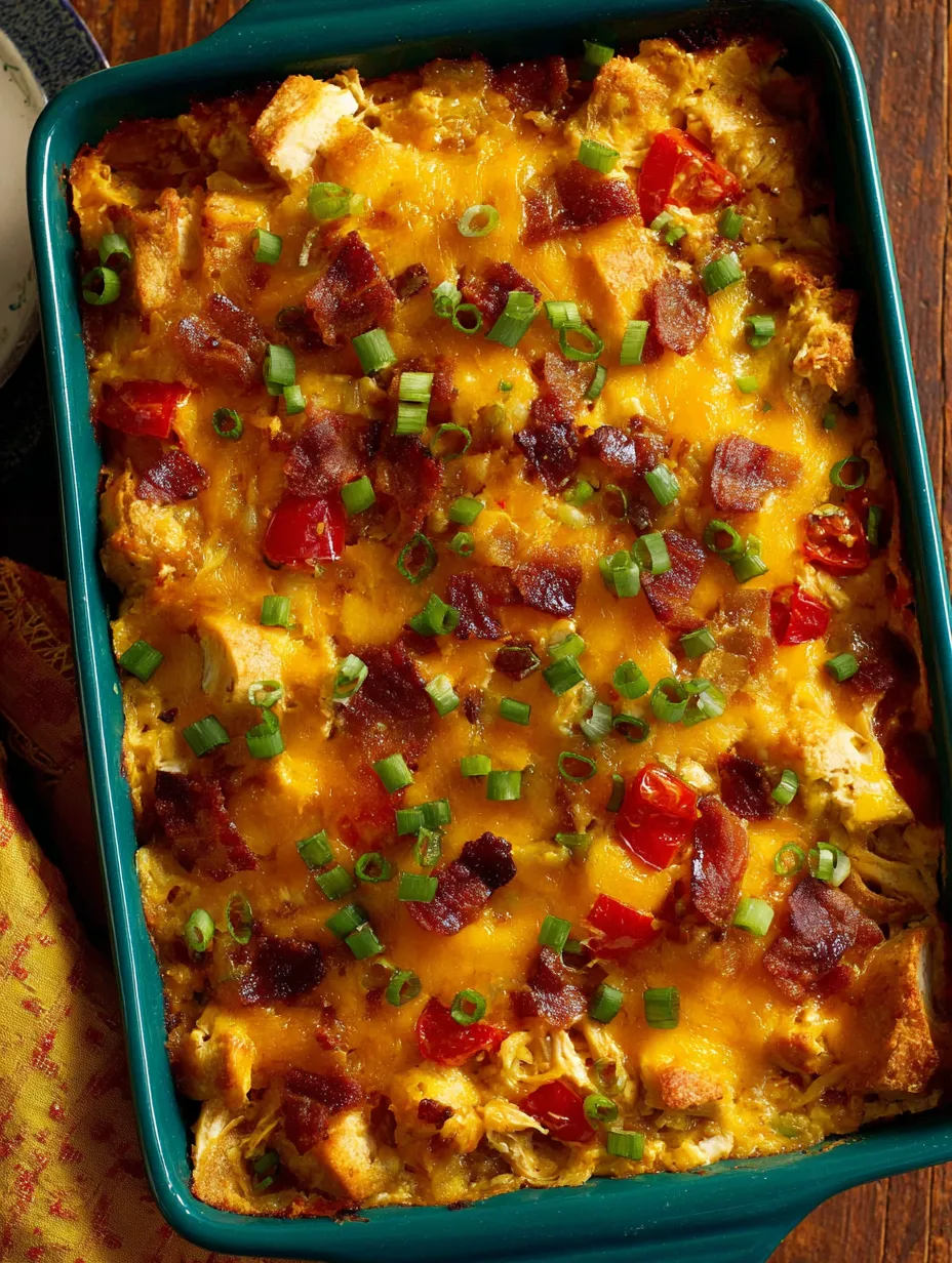 A Texan Ranch Chicken Casserole in a blue dish.