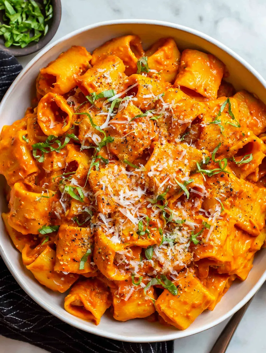 A bowl of pasta with cheese and sauce.