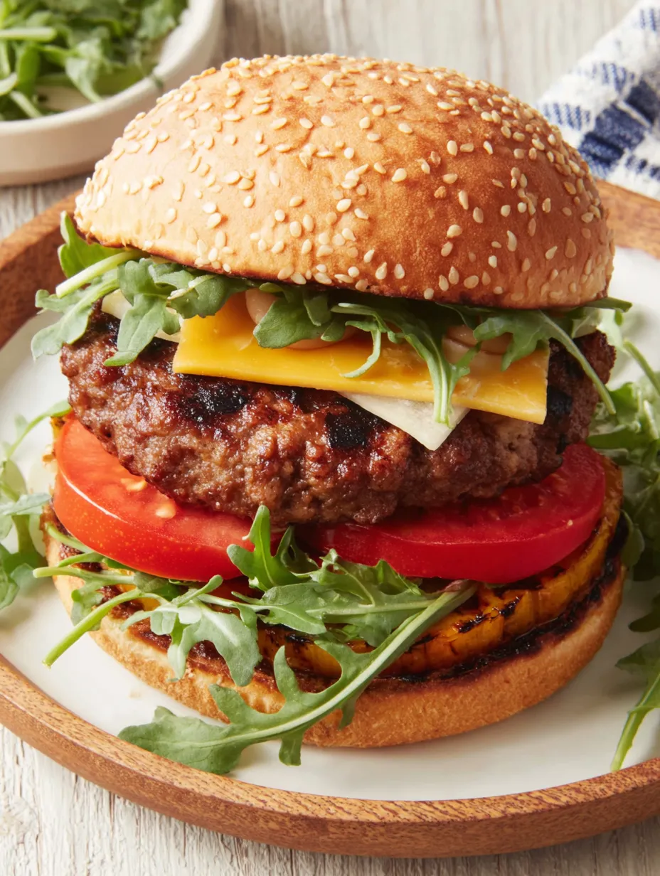 A burger with lettuce, tomato, and cheese.