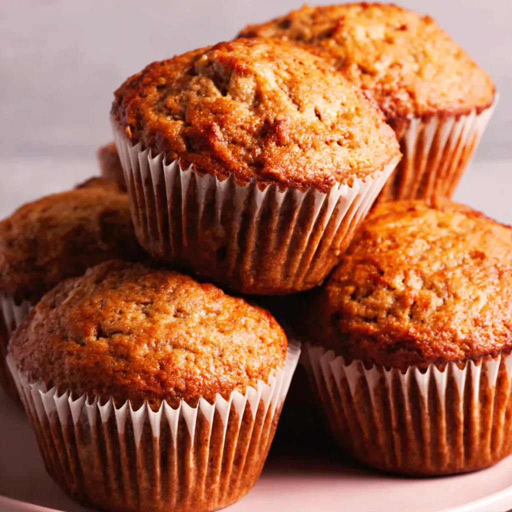 A stack of peanut butter-banana protein muffins.