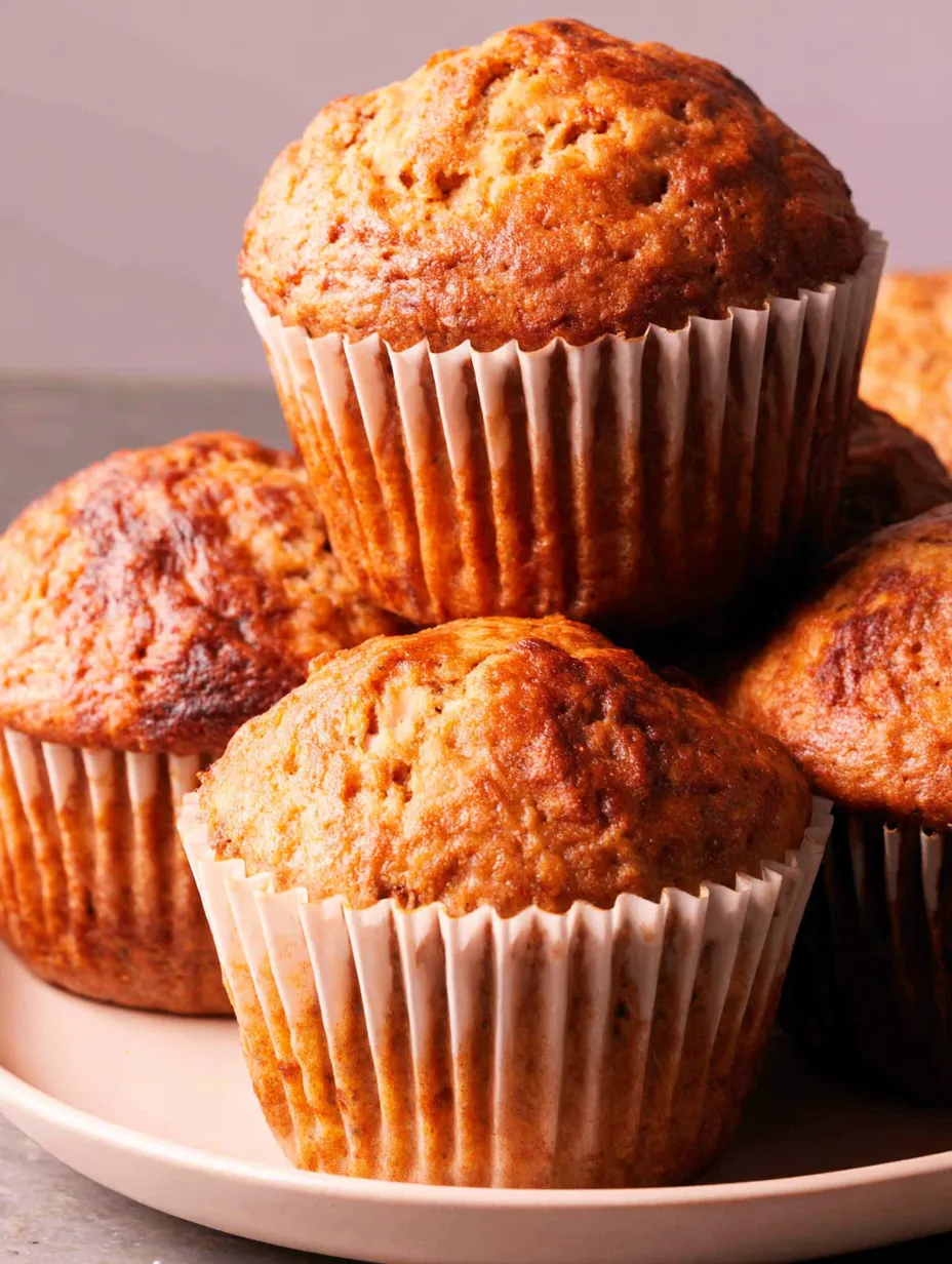 A stack of muffins with a peanut butter-banana protein filling.