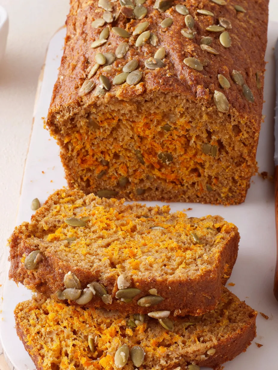 A loaf of pumpkin bread with seeds on top.