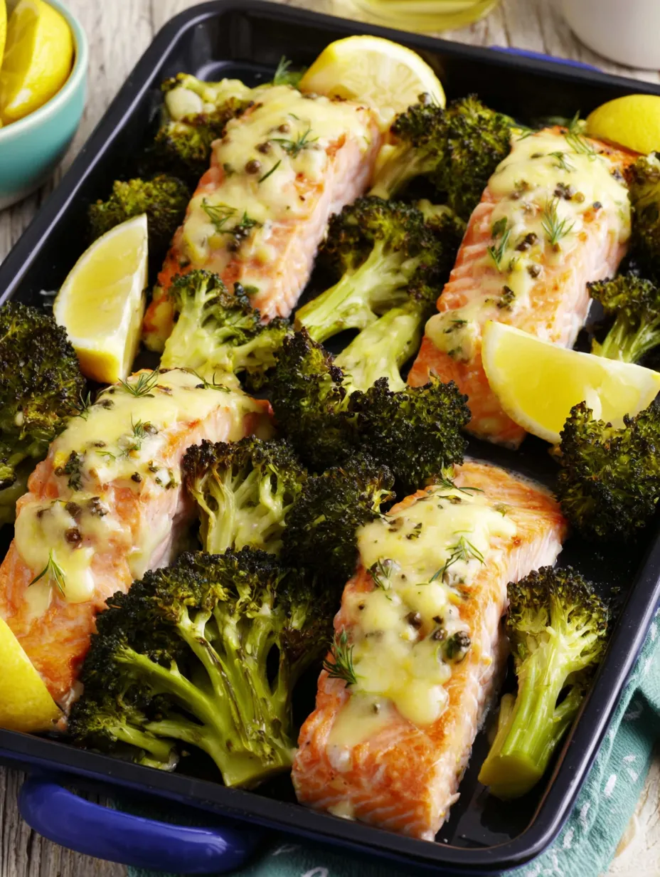 A dish of broiled salmon and broccoli.