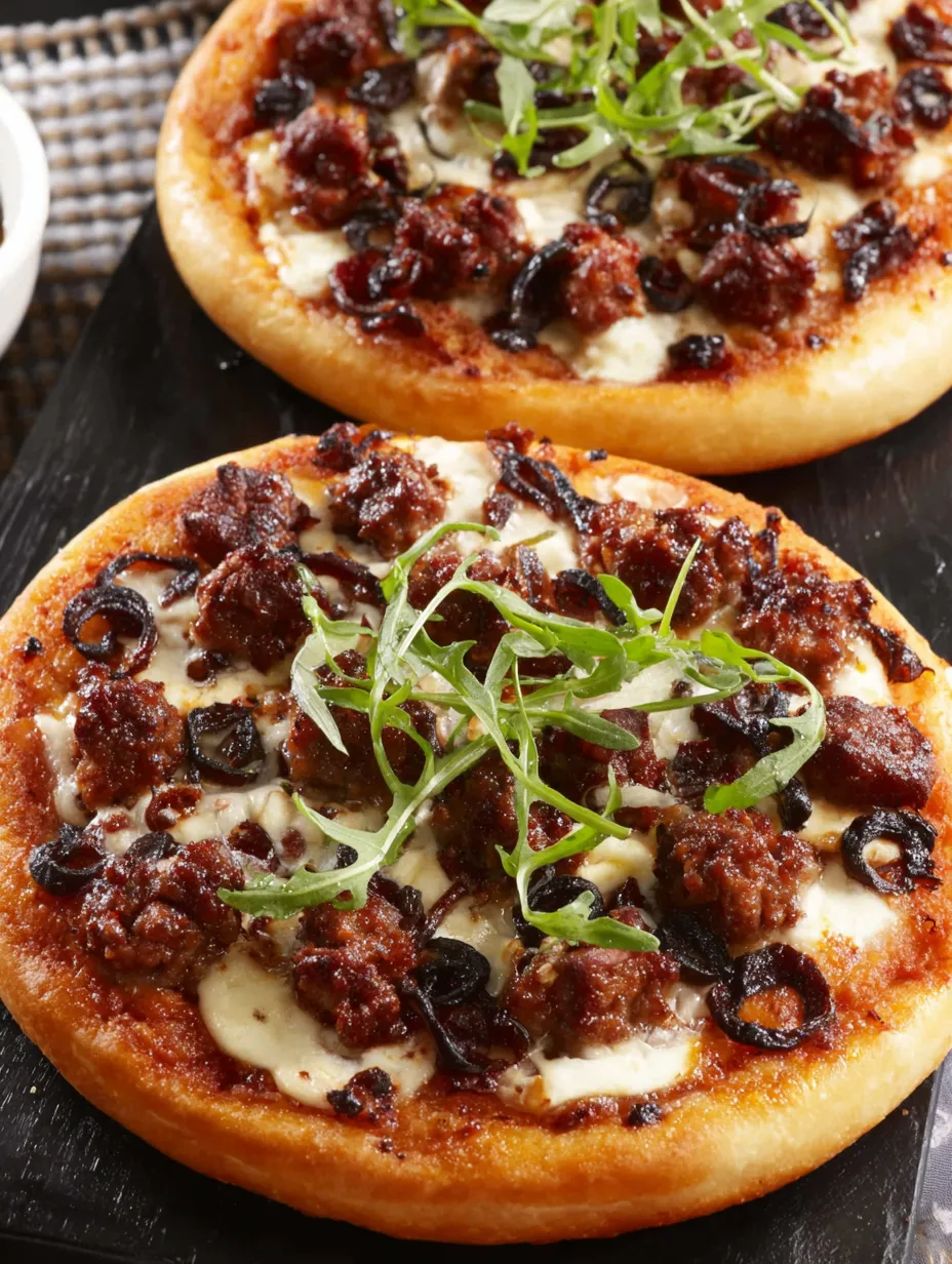 A pizza with meat and cheese on top.