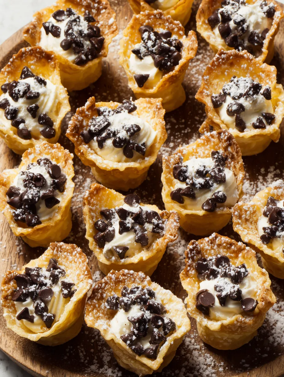 A plate of cannoli bites with chocolate and white toppings.