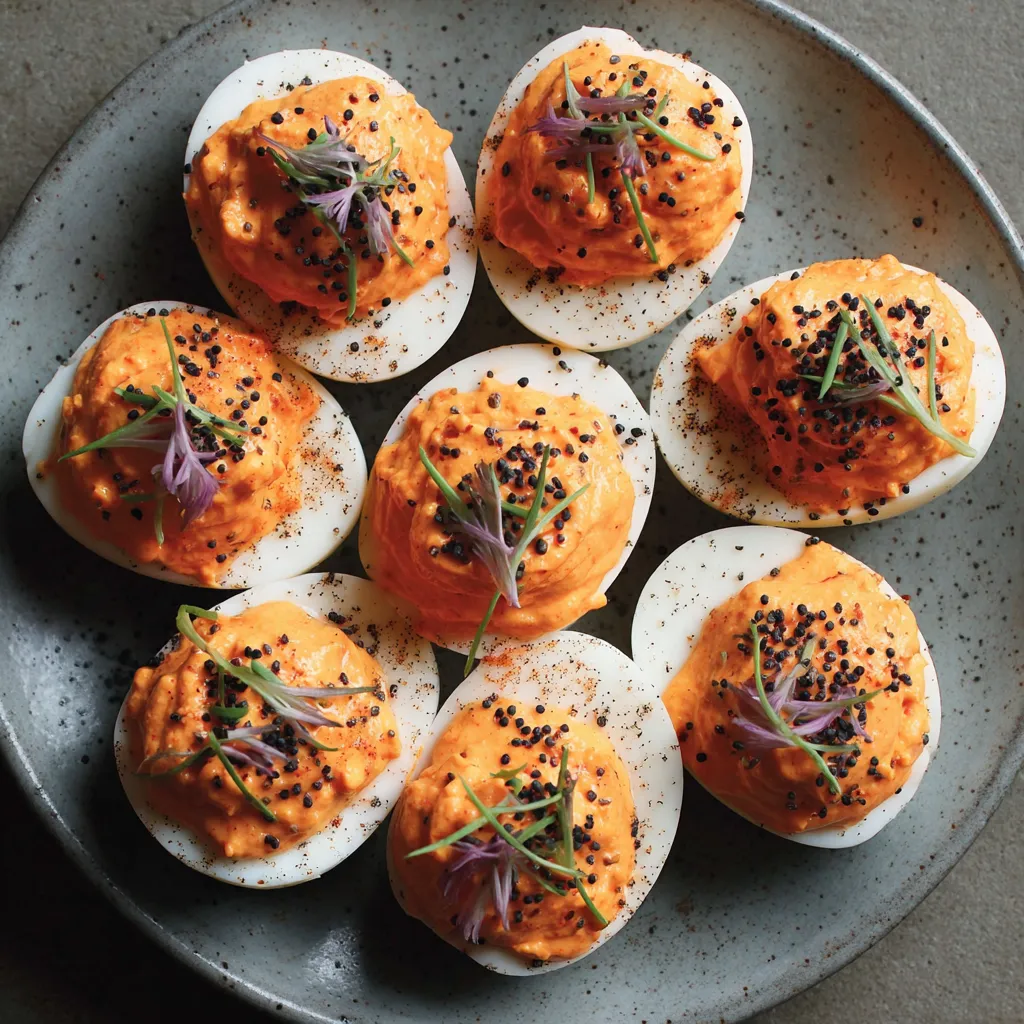 A plate of devilish deviled eggs.