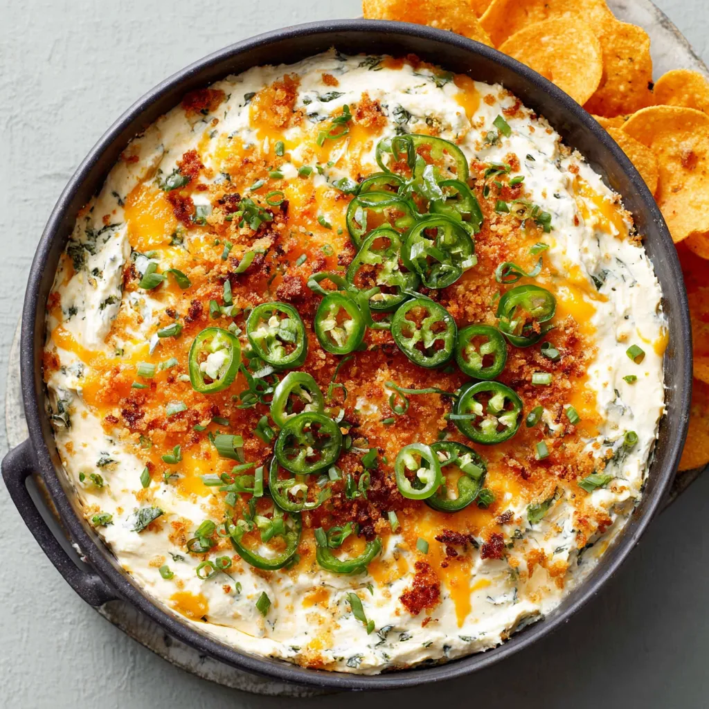 A bowl of jalapeno popper dip with chips.