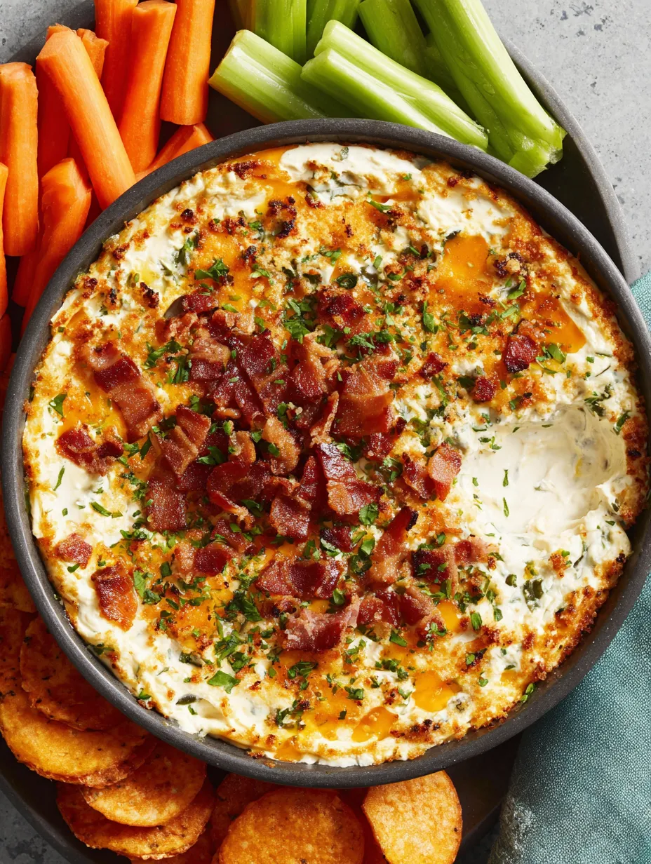 A bowl of jalapeno popper dip with bacon and cheese.