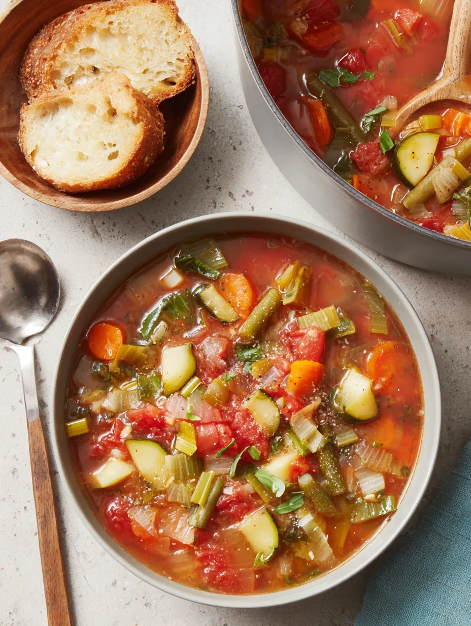 A bowl of soup with vegetables and a spoon.