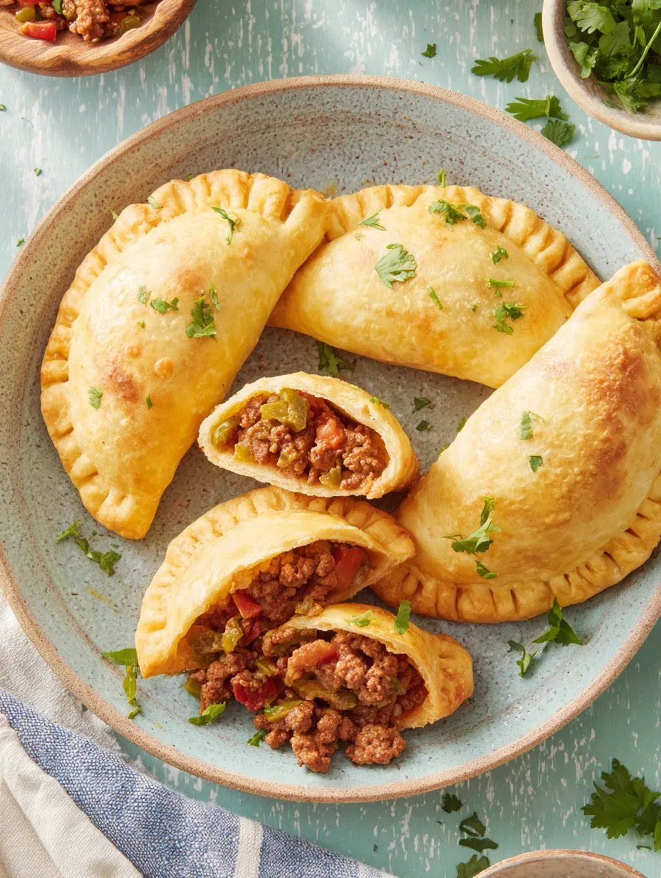 A plate of empanadas with various fillings.