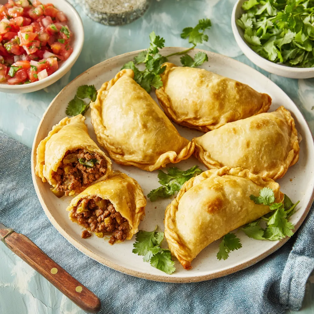 A plate of empanadas with various fillings.