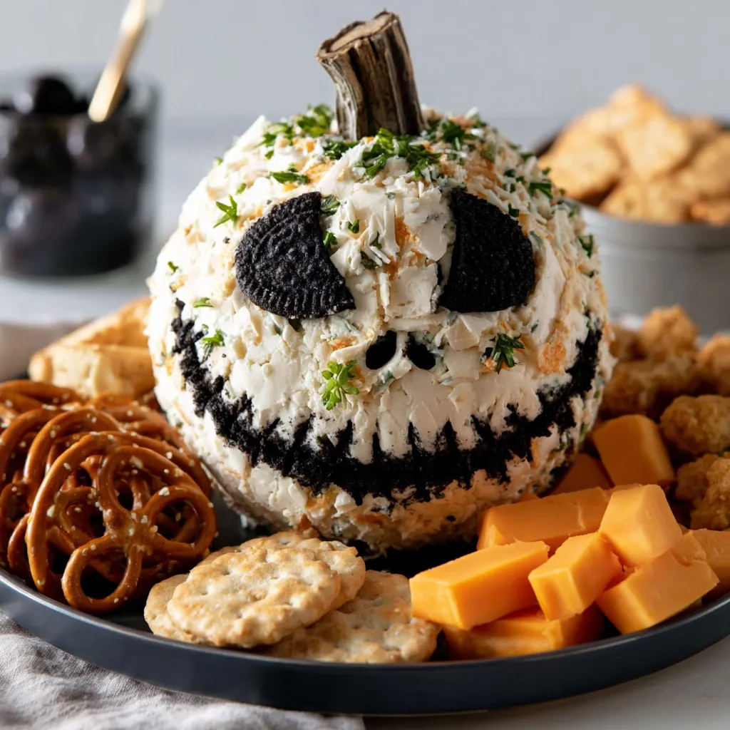 A skull made of cheese and crackers.