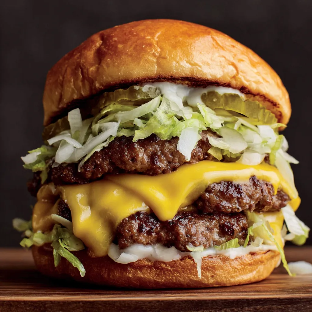 A thin burger with lettuce and cheese.