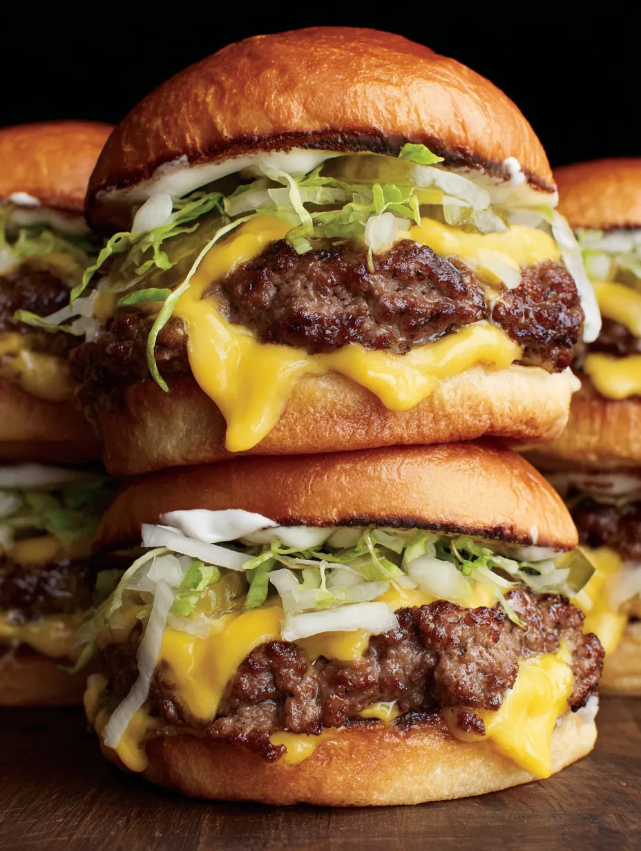 A stack of thin burgers.