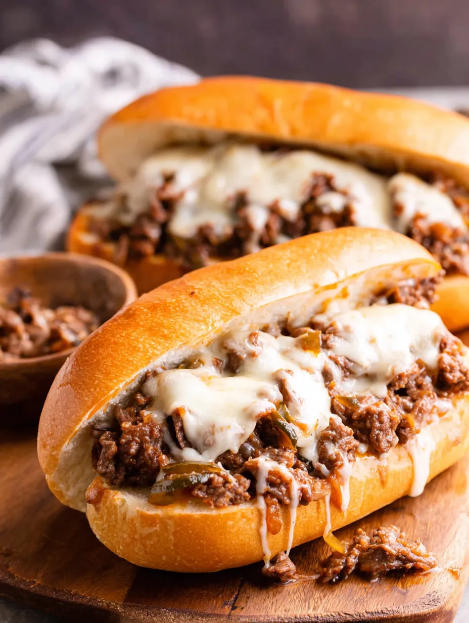 A sandwich with meat and cheese on a bun.
