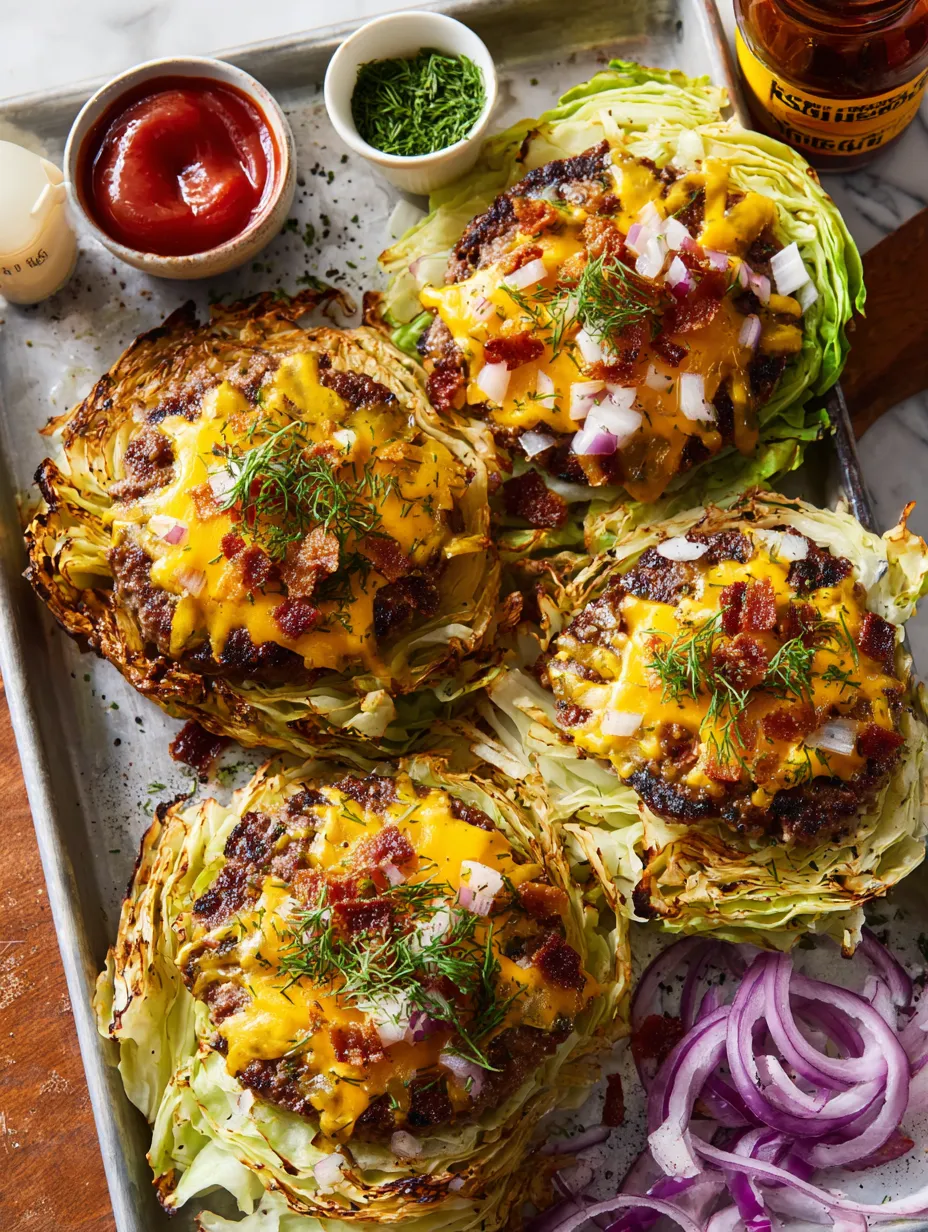 Roasted Cabbage Burgers with cheese and bacon.