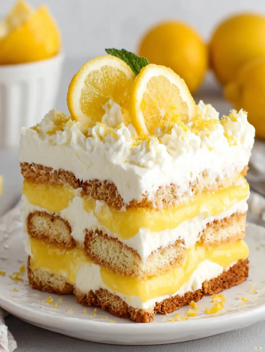 A slice of lemon tiramisu cake.