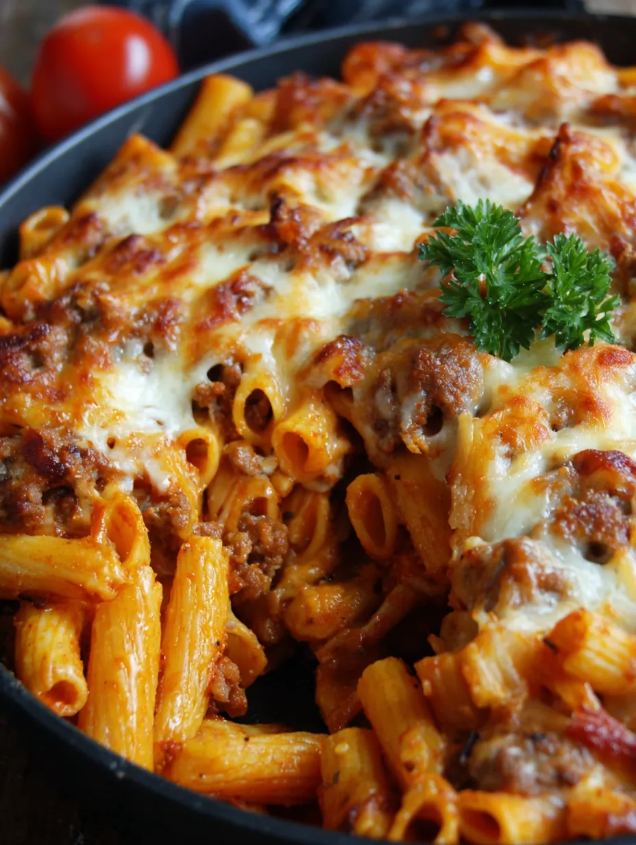 A delicious Italian style sausage pasta bake.