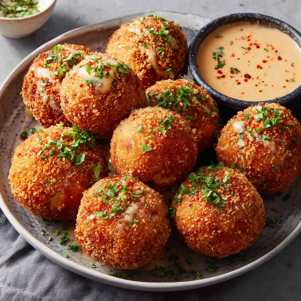 Fried Boudin Balls with Creole Mustard Dipping Sauce.