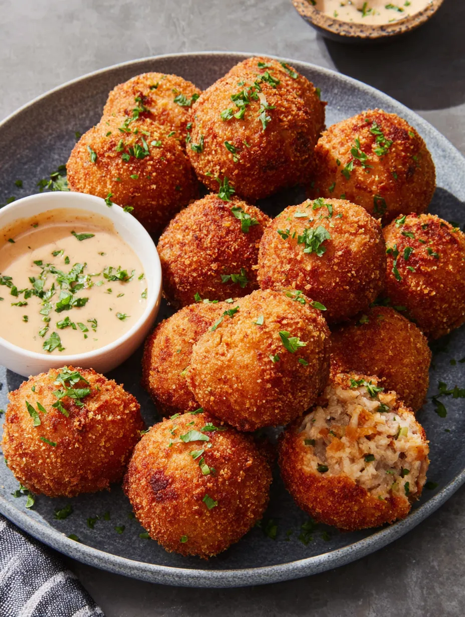 Fried Boudin Balls with Creole Mustard Dipping Sauce.