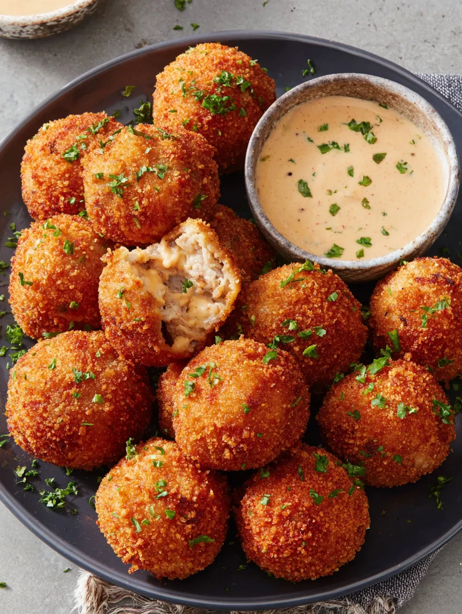 Fried Boudin Balls with Creole Mustard Dipping Sauce.