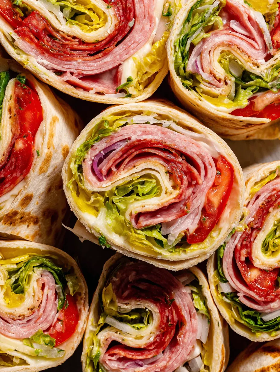 A close up of Italian Grinder Pinwheels.
