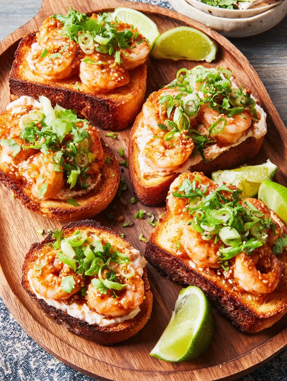 Shrimp toast on a wooden platter.