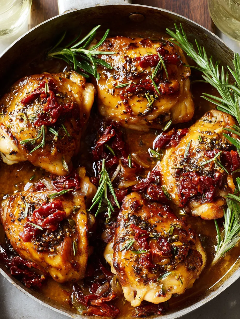 A pot of chicken and chorizo with herbs and spices.
