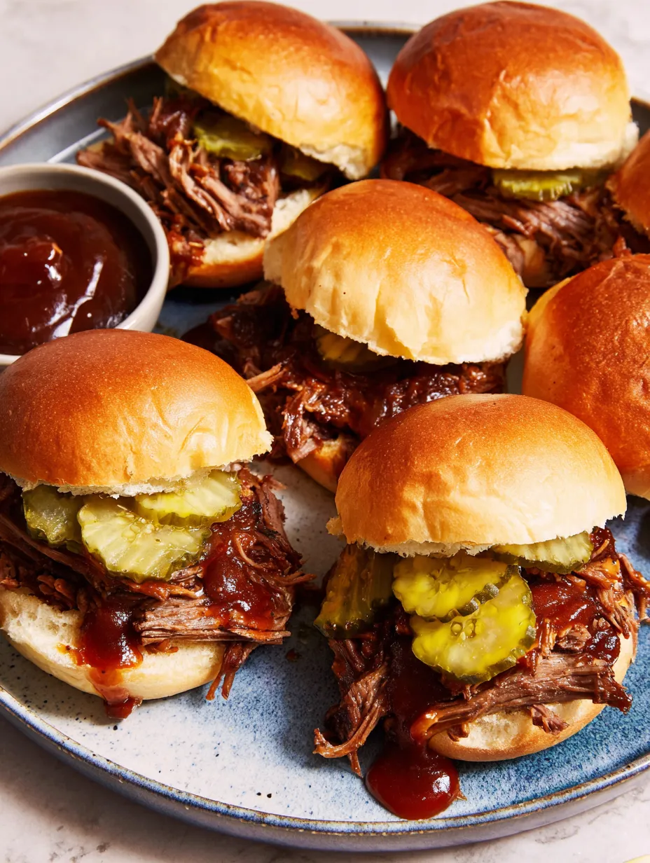 A plate of slow-cooker chipotle brisket sliders.
