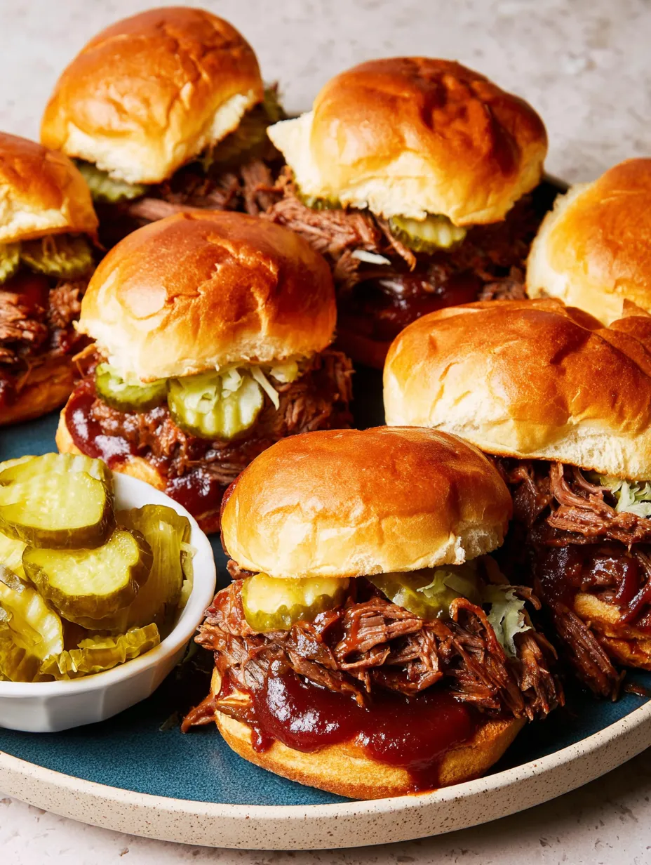 A plate of slow-cooker chipotle brisket sliders.