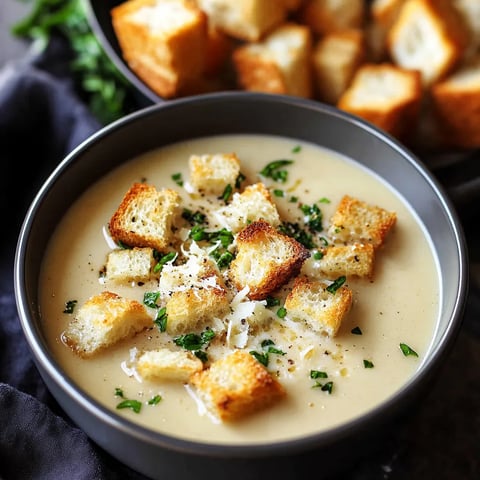 Velvety Garlic Bread Soup with Crunchy Croutons